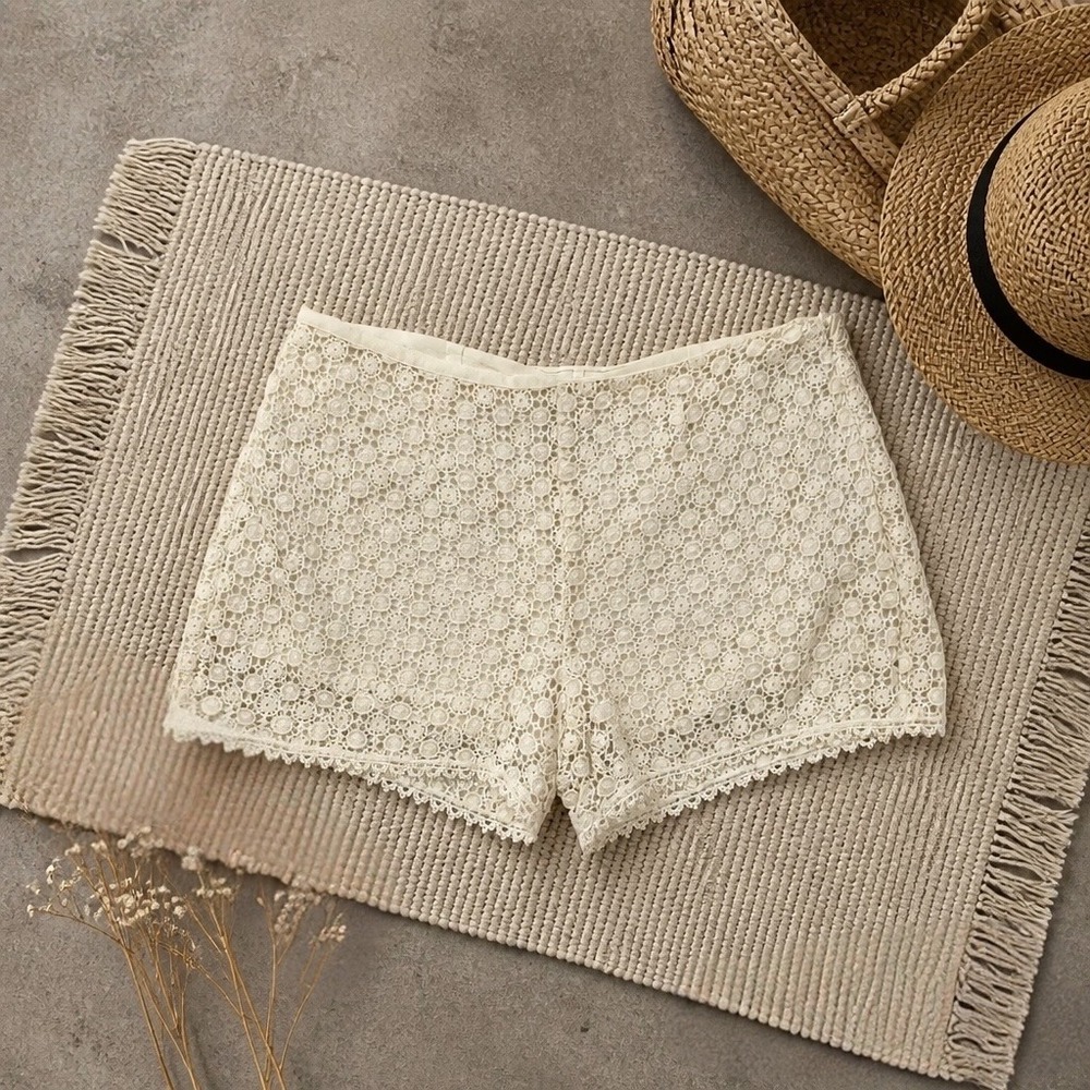 Joie NWT Somme Ivory Crochet Shorts Sz 6 Silk Lined Coastal Coquette Resort Luxe